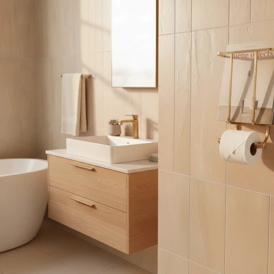 Wall-Mounted Magazine & Toilet Paper Holder with Stone Accent