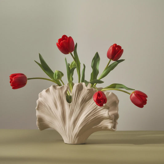 Ginkgo Cream Ceramic Vase