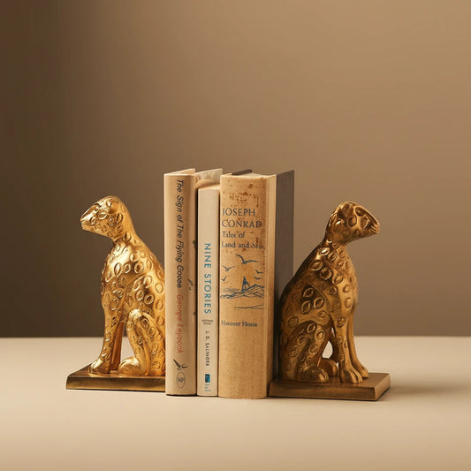 Gold Cheetah Metal Bookends (Set of 2)