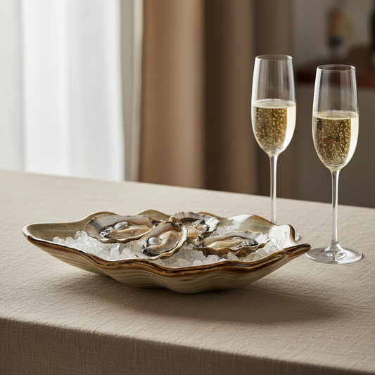 Ceramic Oyster Serving Plate – Artisan Coastal Stoneware Dish