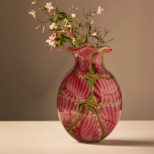 Red Art Glass Decorative Vase