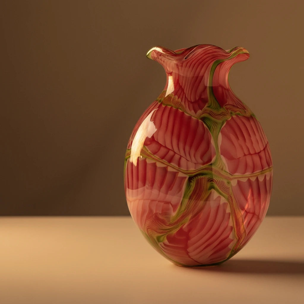 Red Art Glass Decorative Vase