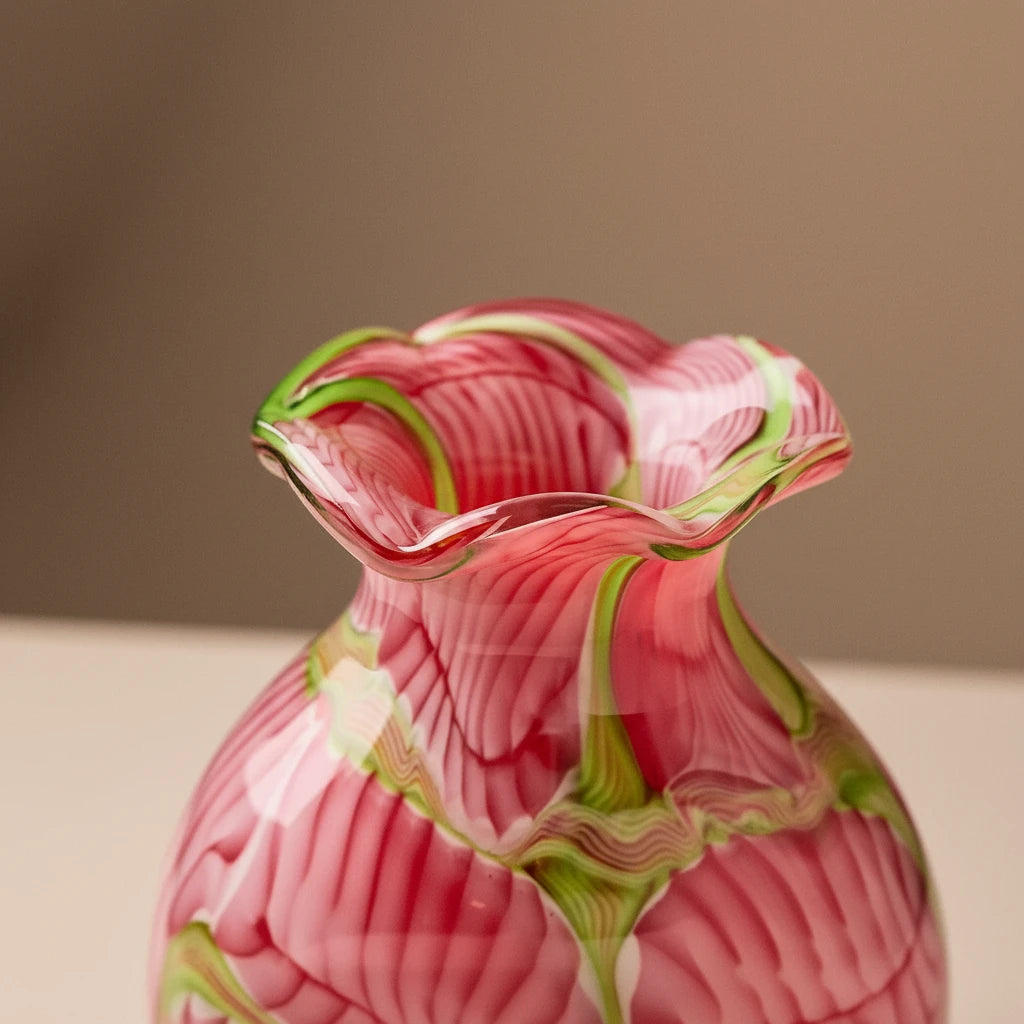 Red Art Glass Decorative Vase