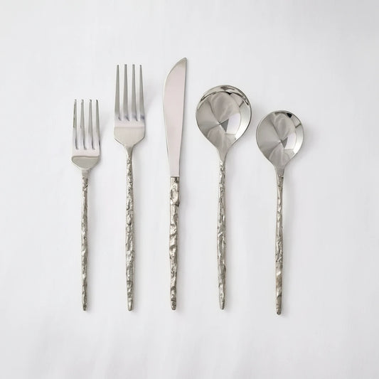 Shelton Metal 5-Piece Place Setting – Brass-Accented Flatware Set