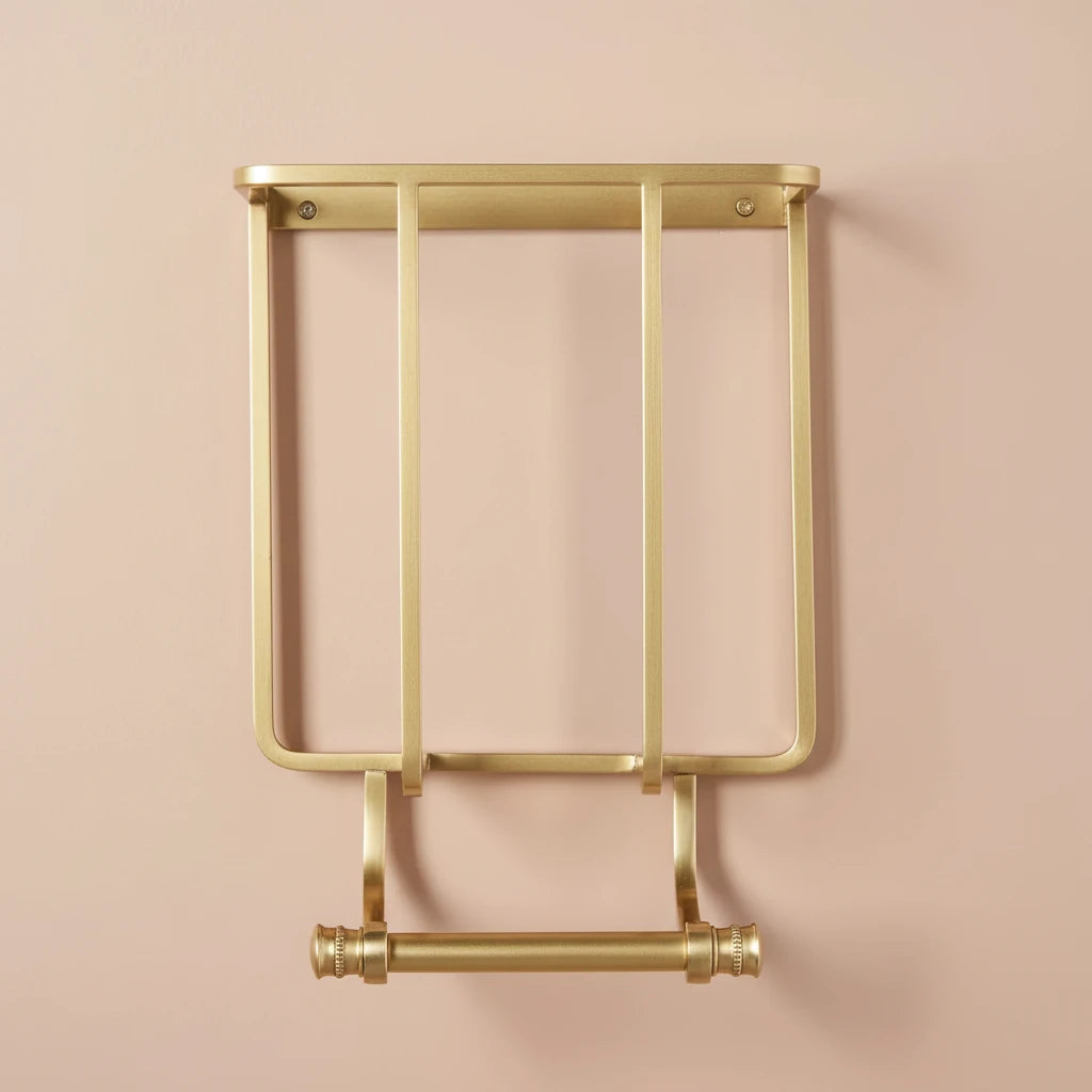 Wall-Mounted Magazine & Toilet Paper Holder with Stone Accent