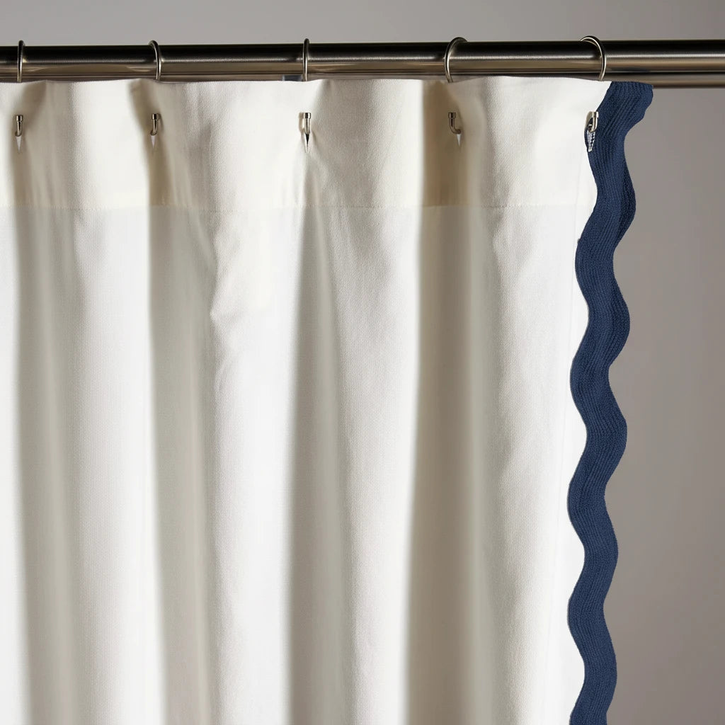 Embroidered Scalloped Cotton Shower Curtain – Soft Decorative Bath Textile