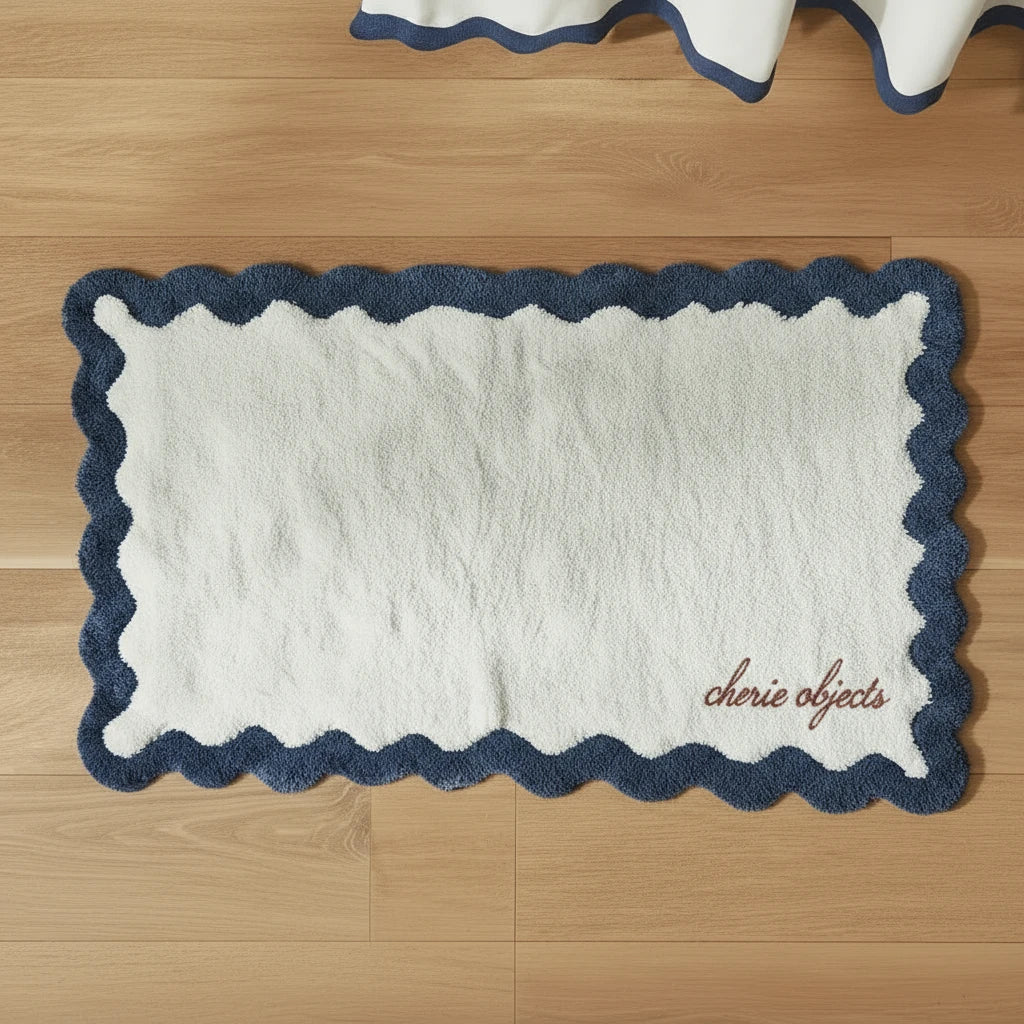 Scalloped Cotton Bath Mat – Soft Textured Bathroom Essential