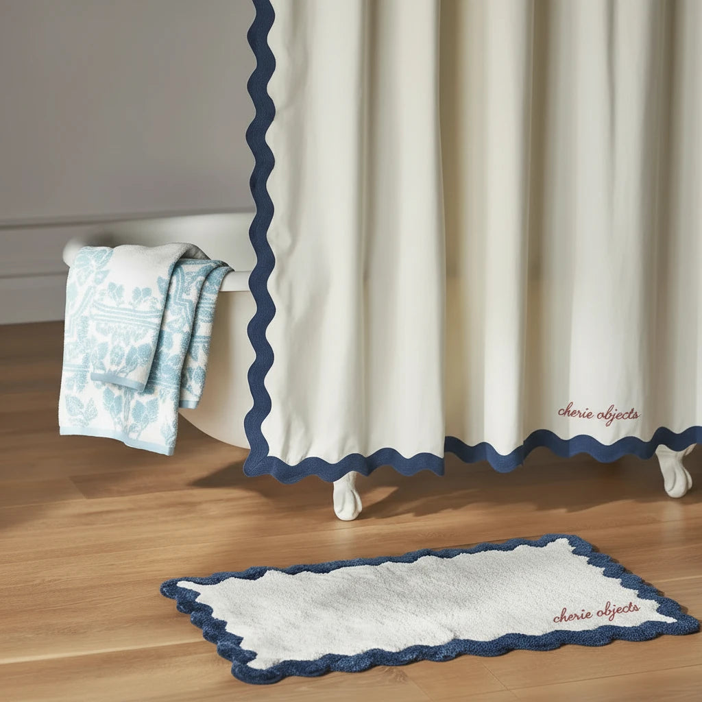 Scalloped Cotton Bath Mat – Soft Textured Bathroom Essential