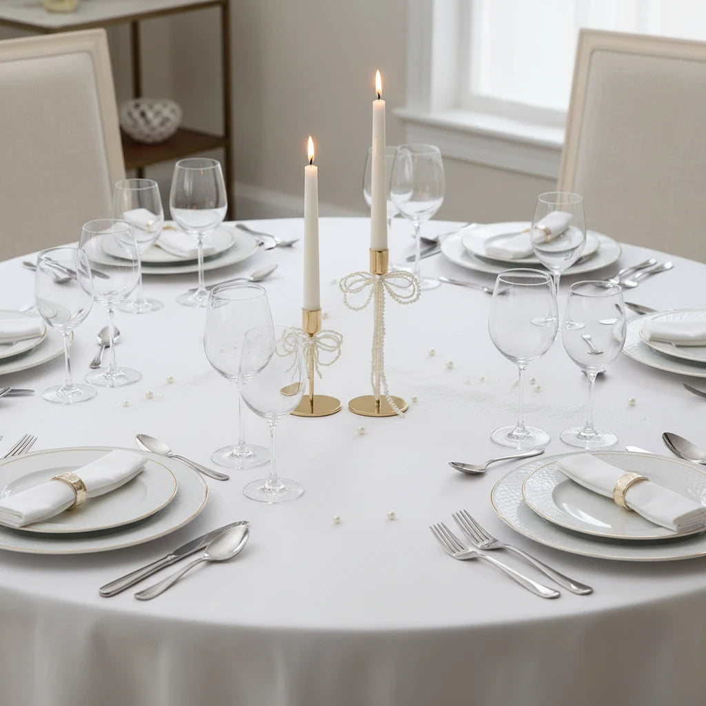 Gold Bow Candle Holder with Pearl Detail