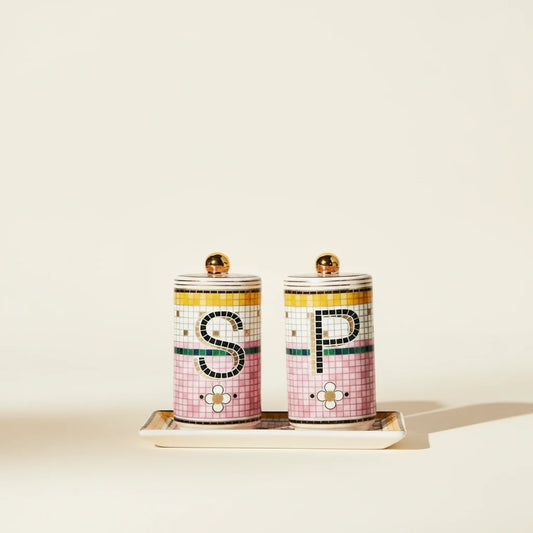Bistro Tile Stoneware Salt & Pepper Shakers Set – Garden Edition