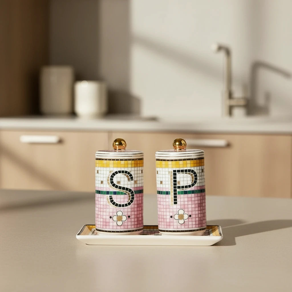 Bistro Tile Stoneware Salt & Pepper Shakers Set – Garden Edition