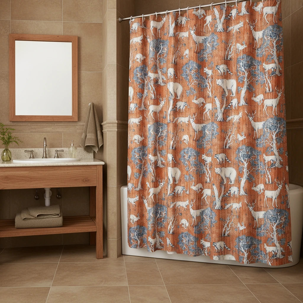 Printed Microfiber Shower Curtain — Deer & Bears