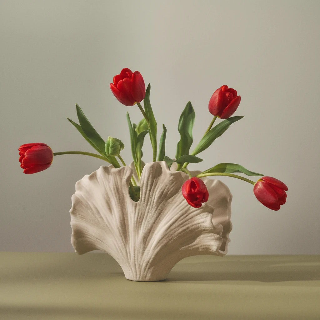 Ginkgo Cream Ceramic Vase