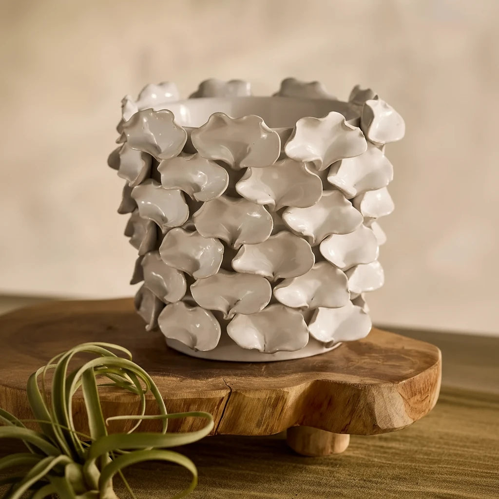 Petal Appliqué Ceramic Pot