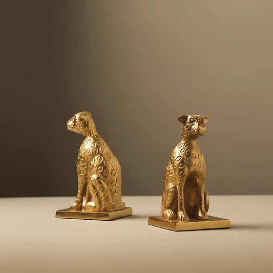 Gold Cheetah Metal Bookends (Set of 2)