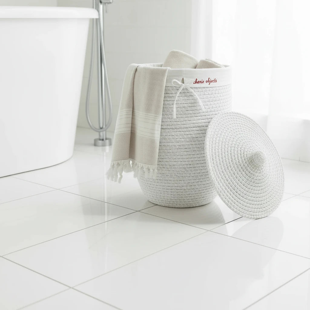 Whitewashed Seagrass Laundry Basket with Liner – Natural Storage