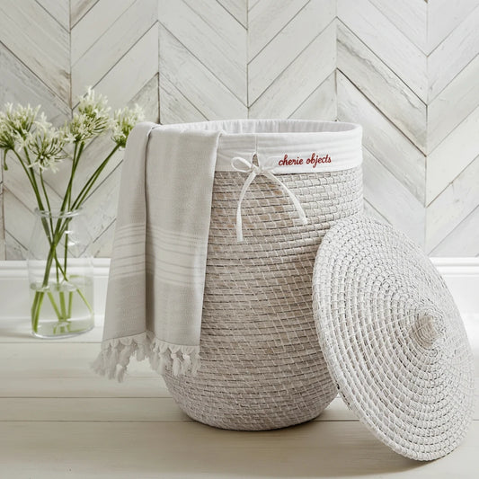 Whitewashed Seagrass Laundry Basket with Liner – Natural Storage