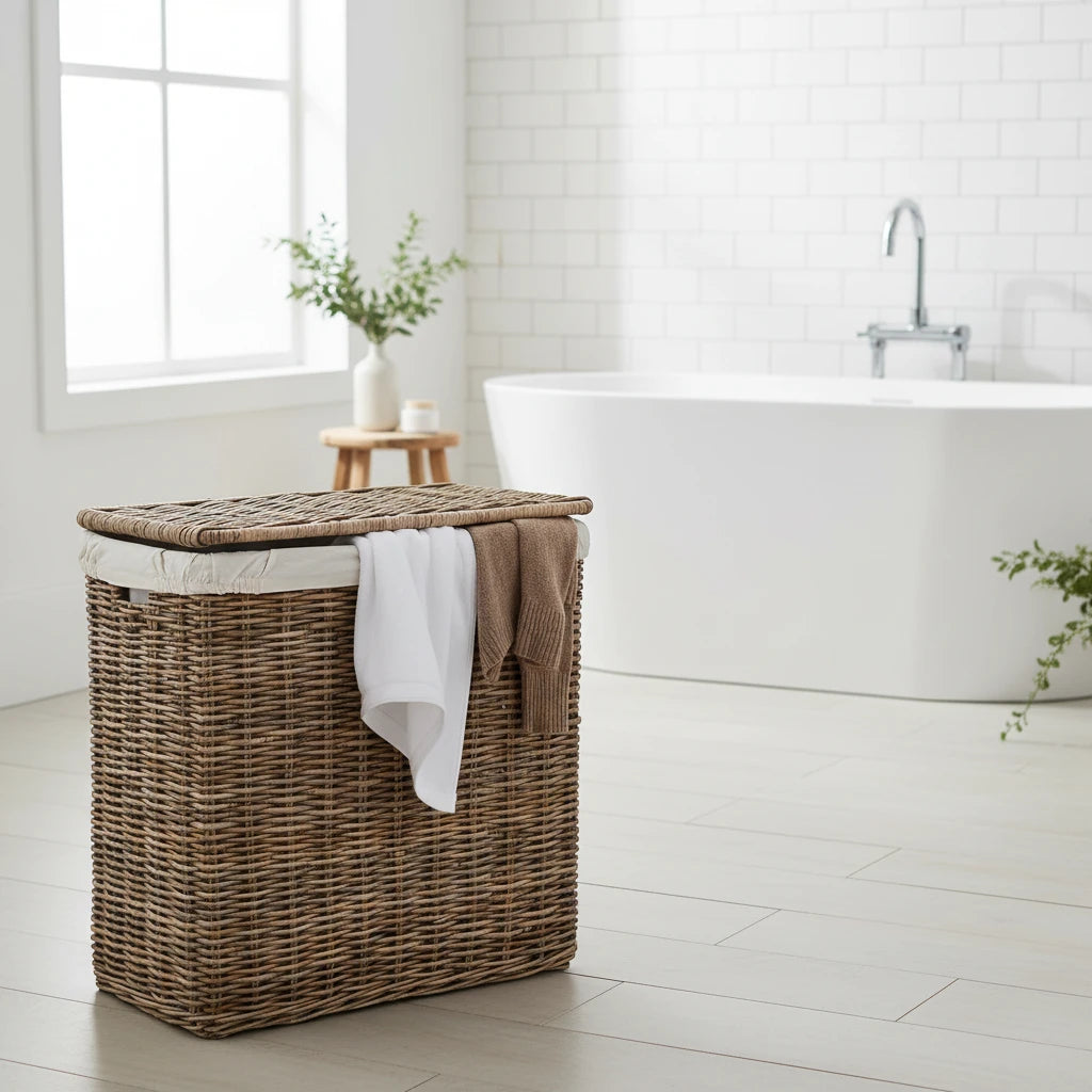 Kubu Rattan Double Laundry Basket – Natural Woven Storage