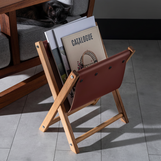 Handmade Wooden & Leather Magazine Rack
