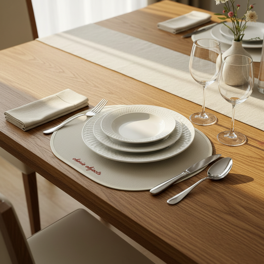 Textured Beige Oval Placemats – Set of Elegant Table Mats