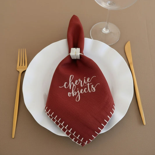 Signature Red Embroidered Napkin – Scalloped Stitch Table Linen