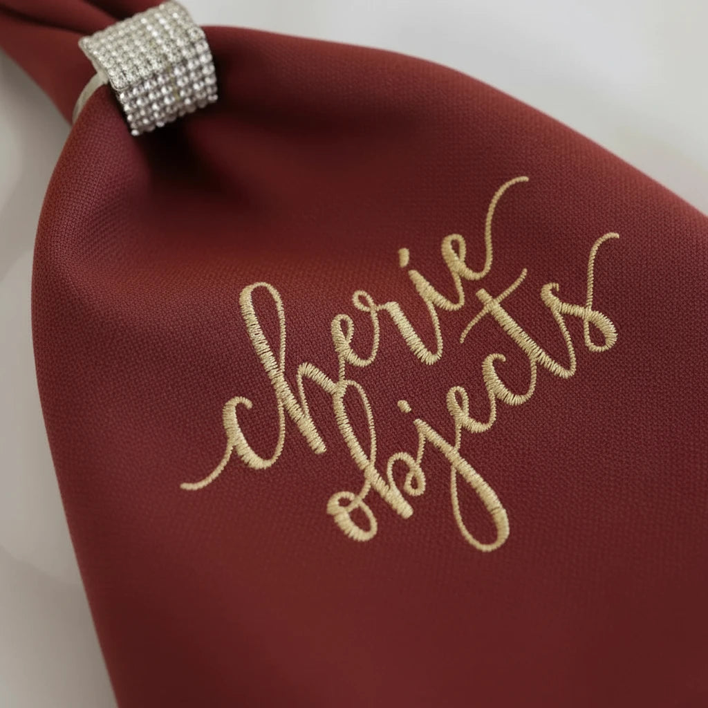 Signature Red Embroidered Napkin – Scalloped Stitch Table Linen