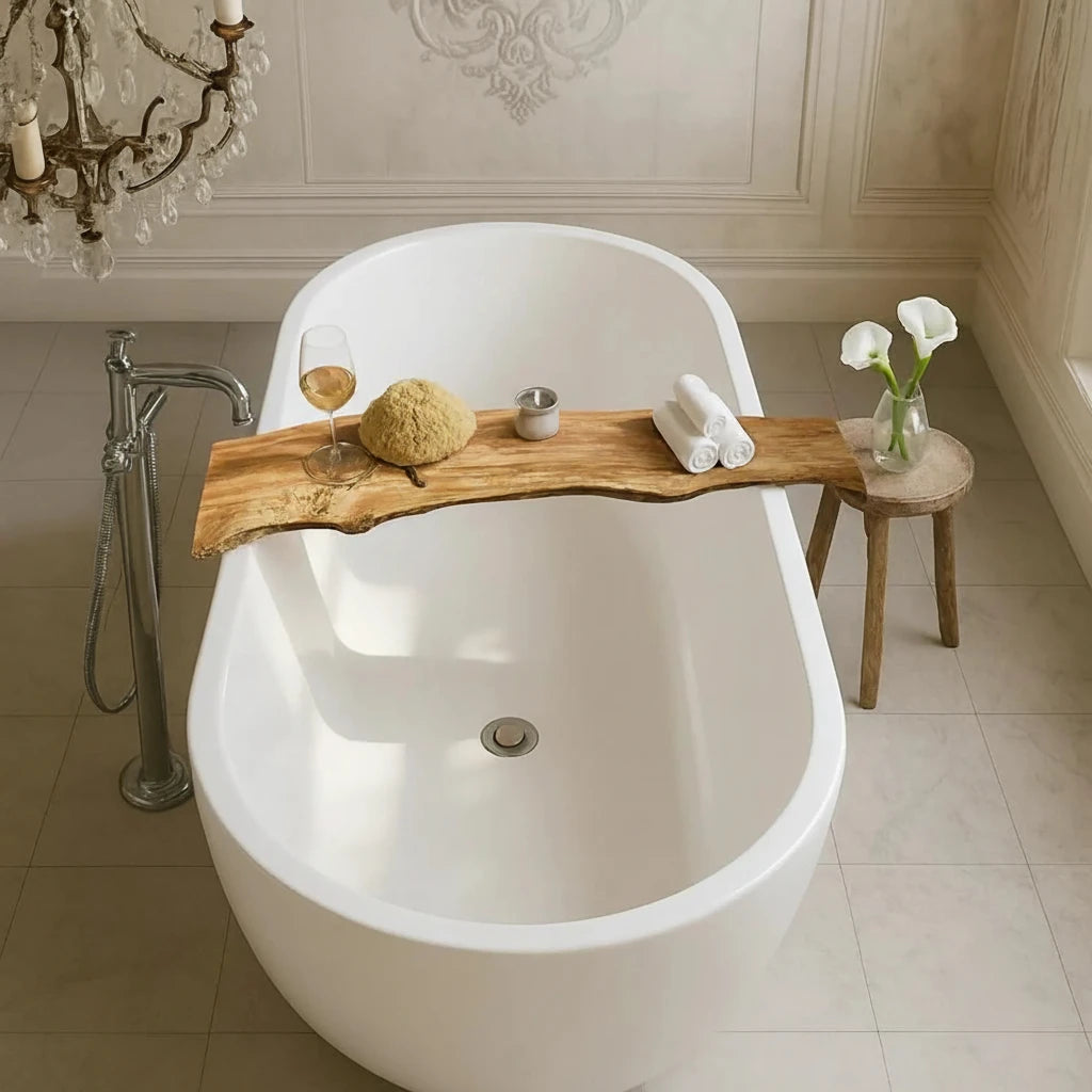 Luxury Olive Wood Bathtub Tray – Extra Wide Spa Bath Caddy