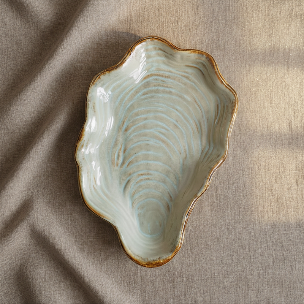 Ceramic Oyster Serving Plate – Artisan Coastal Stoneware Dish
